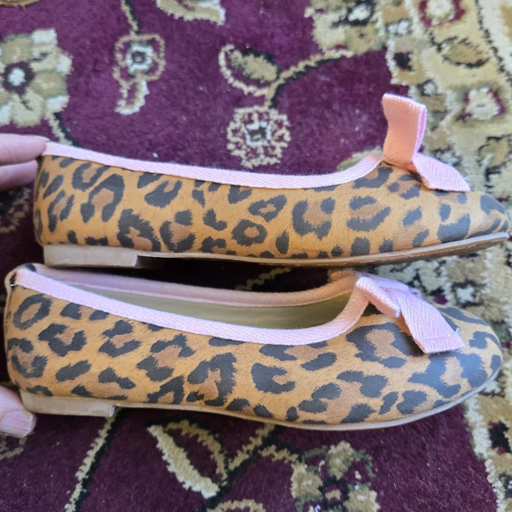 Elephantino Leopard Print Kids Shoes with Pink Bow, Size 11
